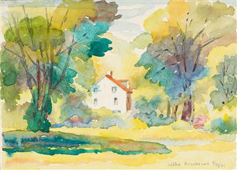 LESLIE HENDERSON (1894 - 1988) i) Untitled, Marina, ii) Untitled, House in a Landscape, and iii) Scout Encampment, (Three works).